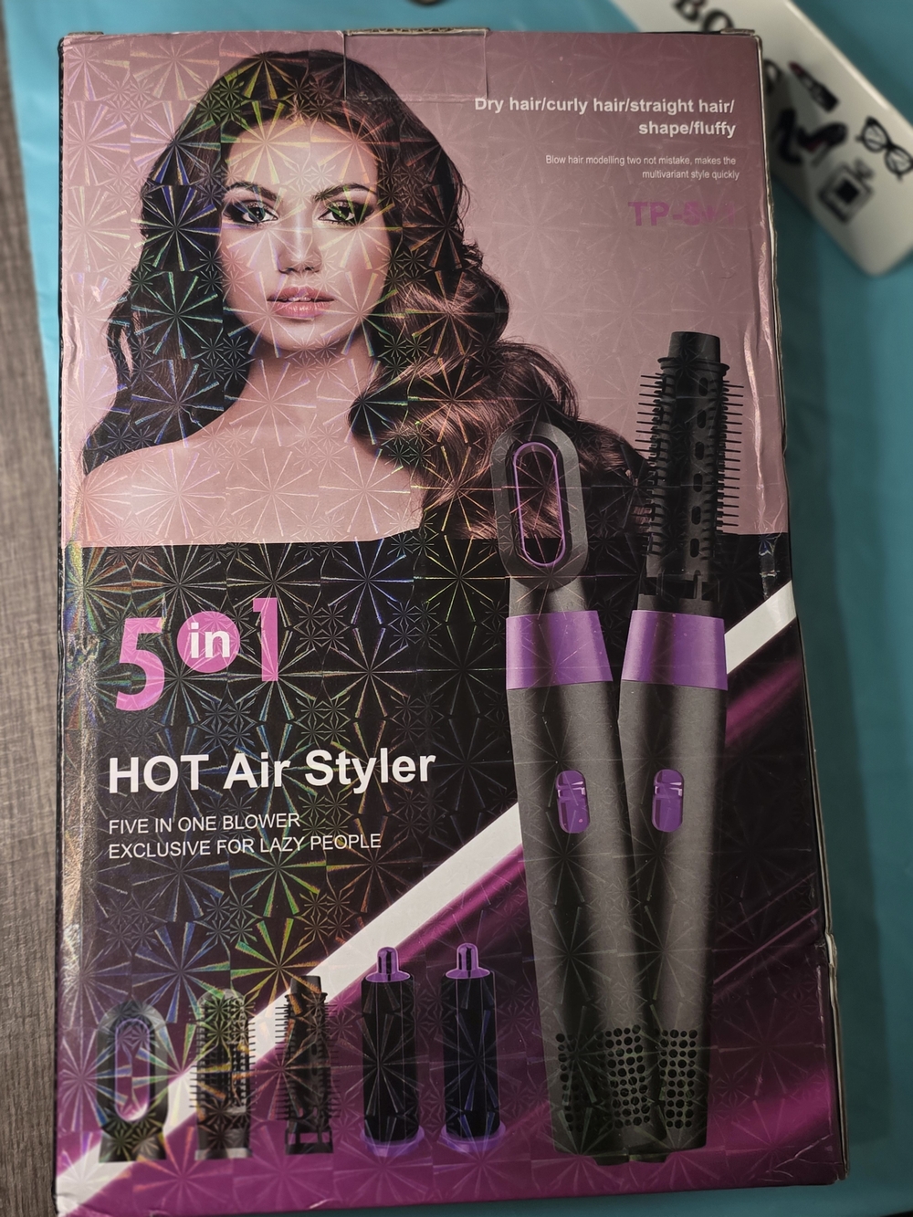 5-in-1 Hot Air Styler Hair Dryer Brush - Purple/Black